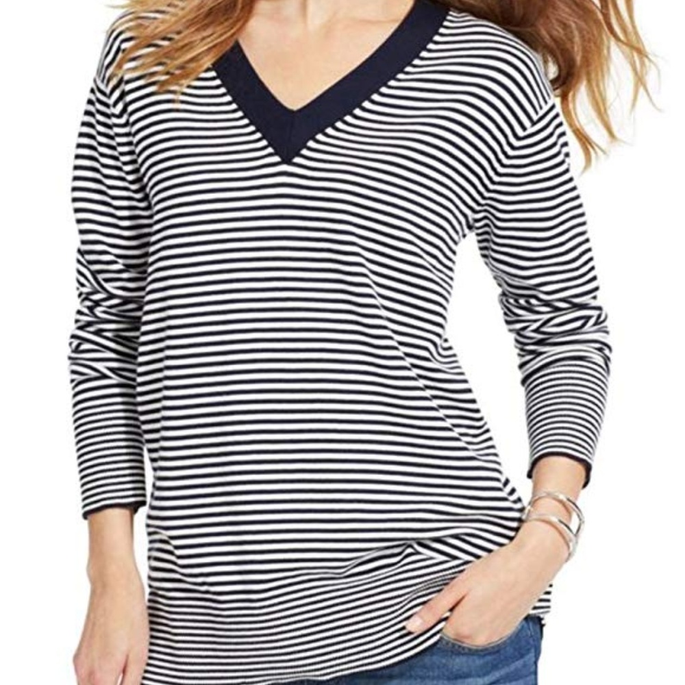 Tommy Hilfiger Striped V-Neck Tunic Sweater